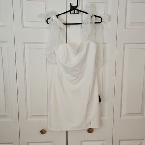 Lulu's Strapless White Dress with Sheer Bow Straps